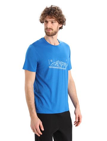 Men's Icebreaker Merino Tech Lite II Short Sleeve Alps 3D T Shirts Lazurite | CA 1774PJJQ